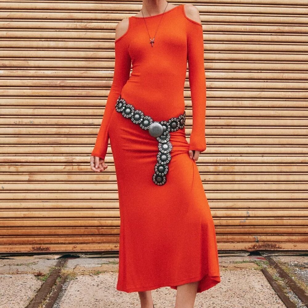 NWT UO Silence + Noise Xandra Knit Cold Shoulder Orange Maxi Dress